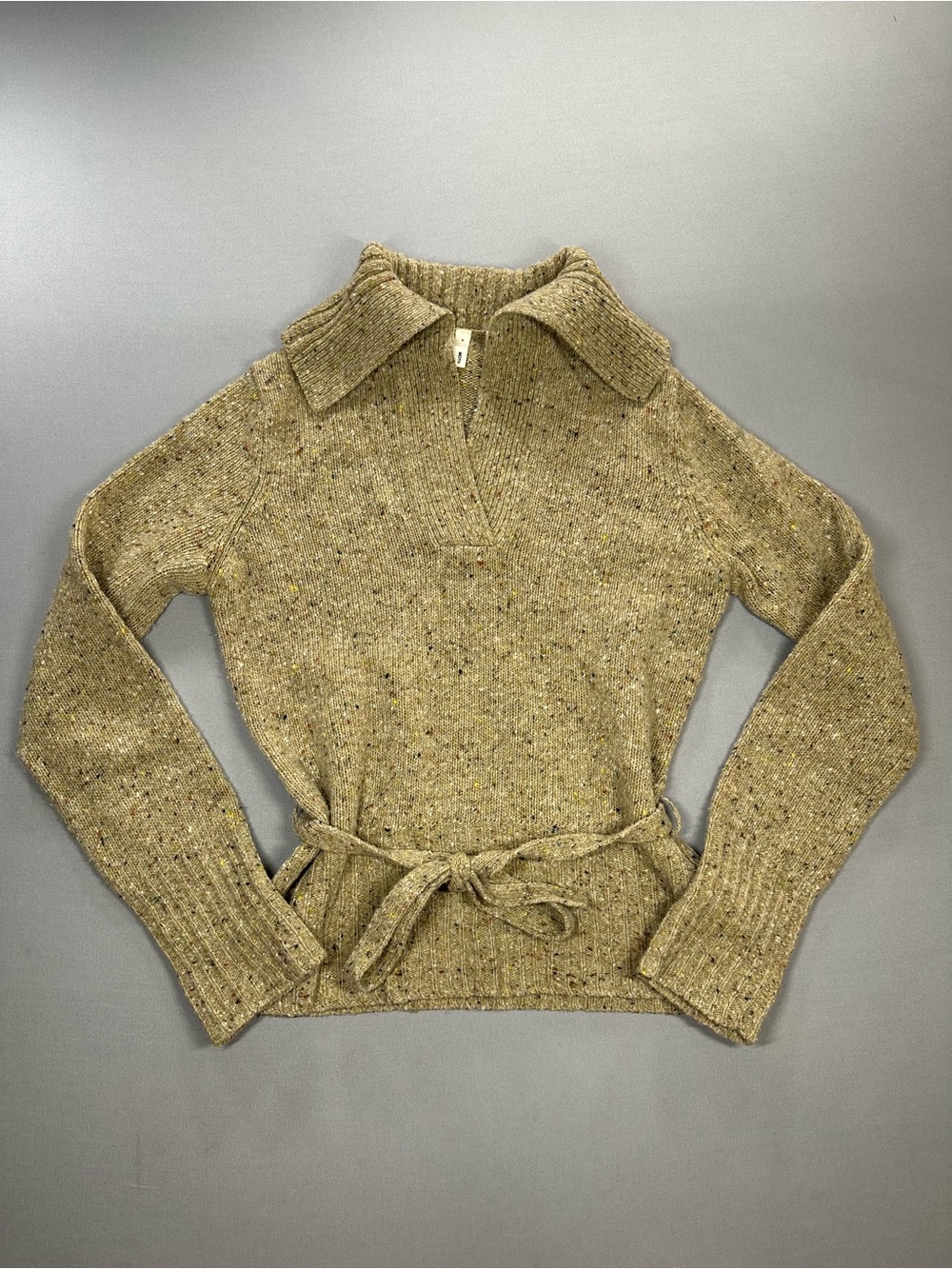 Anthropologie Moth Fold-Over Collar Knit Sweater w/ Fabric Belt - Womens XS